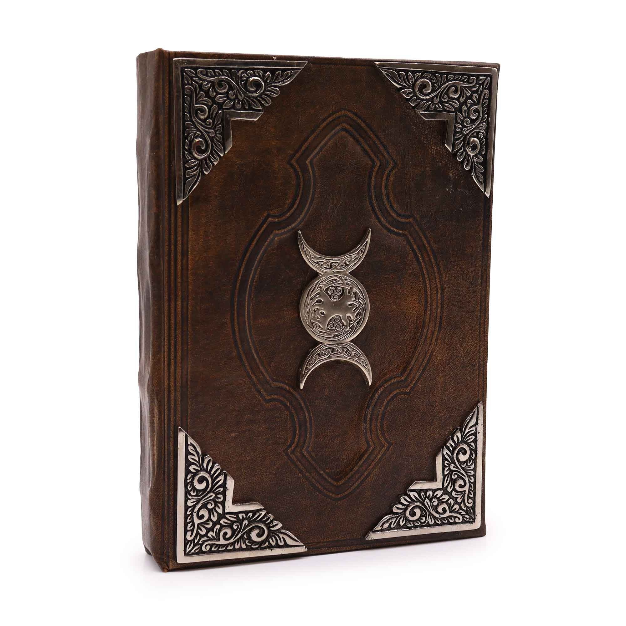 Brown Tan Book - Zinc Triple Moon Decor - 200 Deckle Edges Pages - 26x18cm