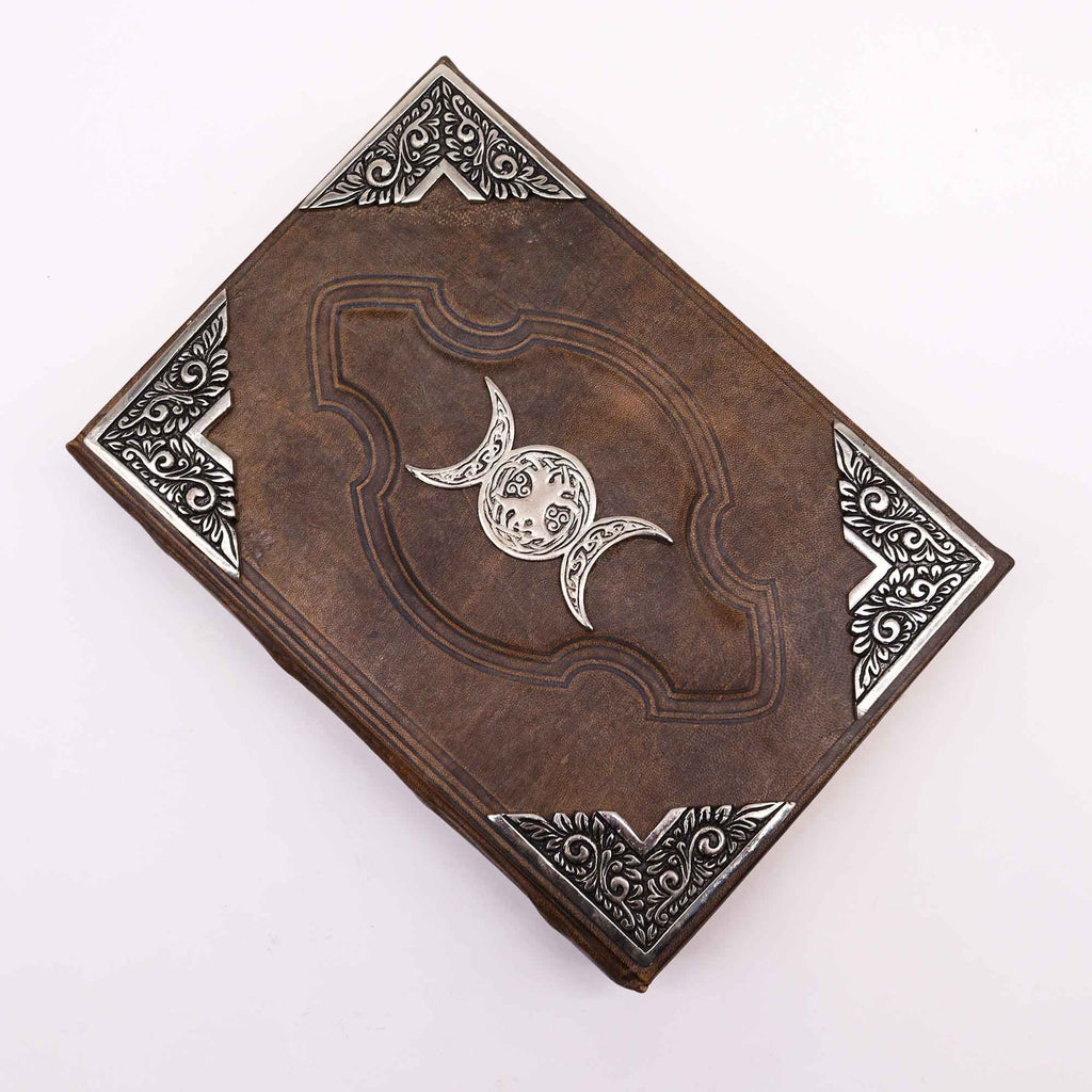 Brown Tan Book - Zinc Triple Moon Decor - 200 Deckle Edges Pages - 26x18cm