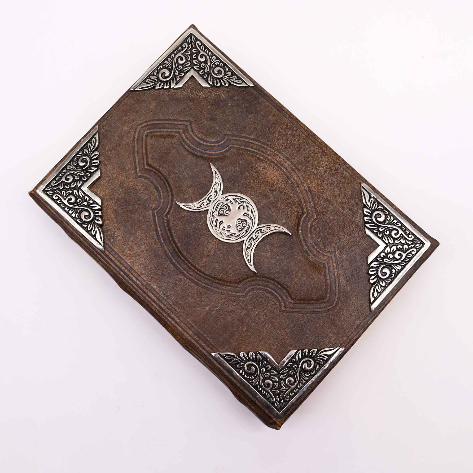 Brown Tan Book - Zinc Triple Moon Decor - 200 Deckle Edges Pages - 26x18cm