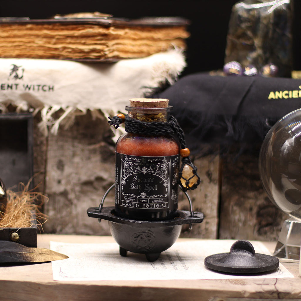 Ancient Witch Bath Spell Potion & Citrine Crystal Amulet - Success